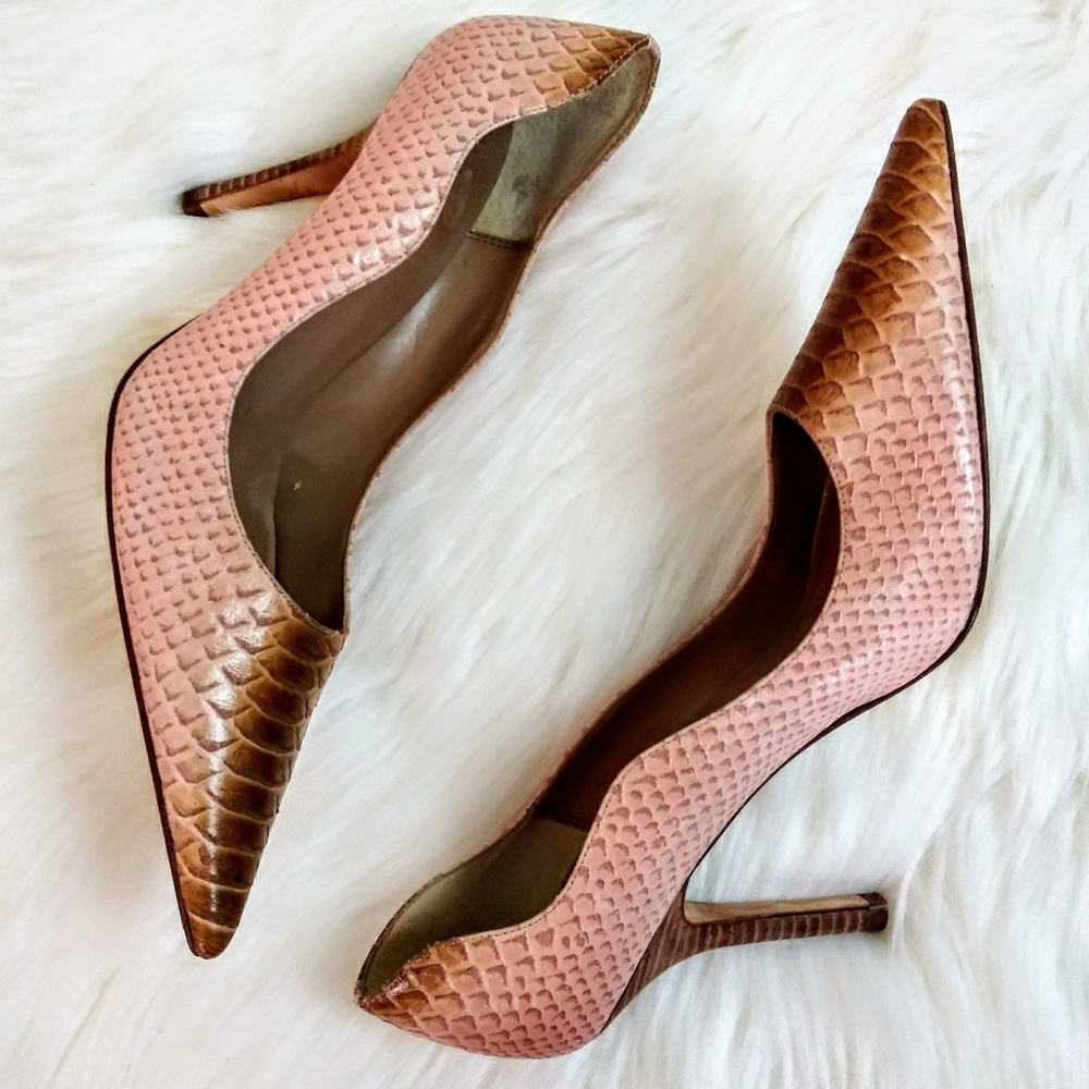 🎀HYPE OMBRE PINK COGNAC SNAKE PRINT HEELS EUC